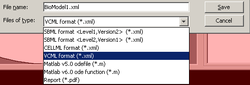 VCell export dialogue